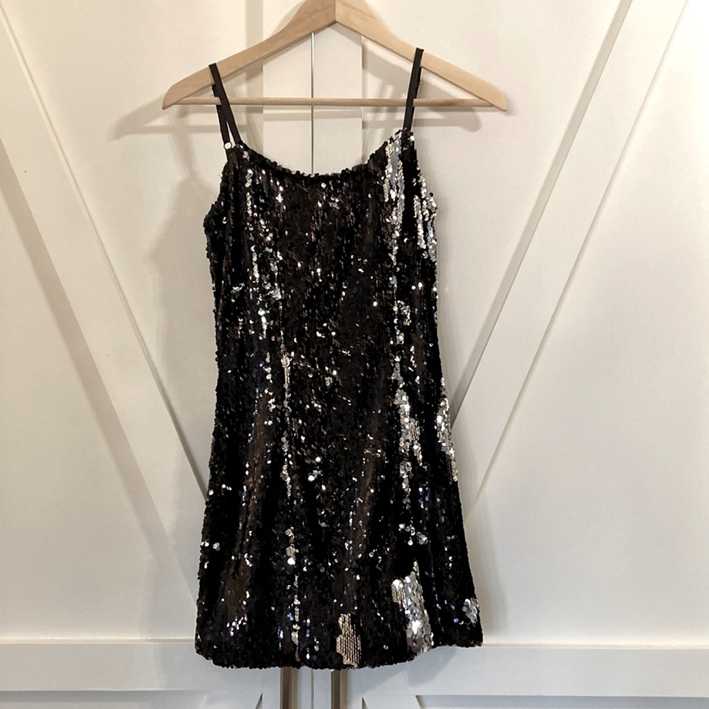 Black and silver sequin dress